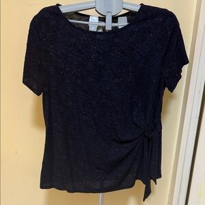 MSK Black Short-Sleeve Side Knot Sparkle Top